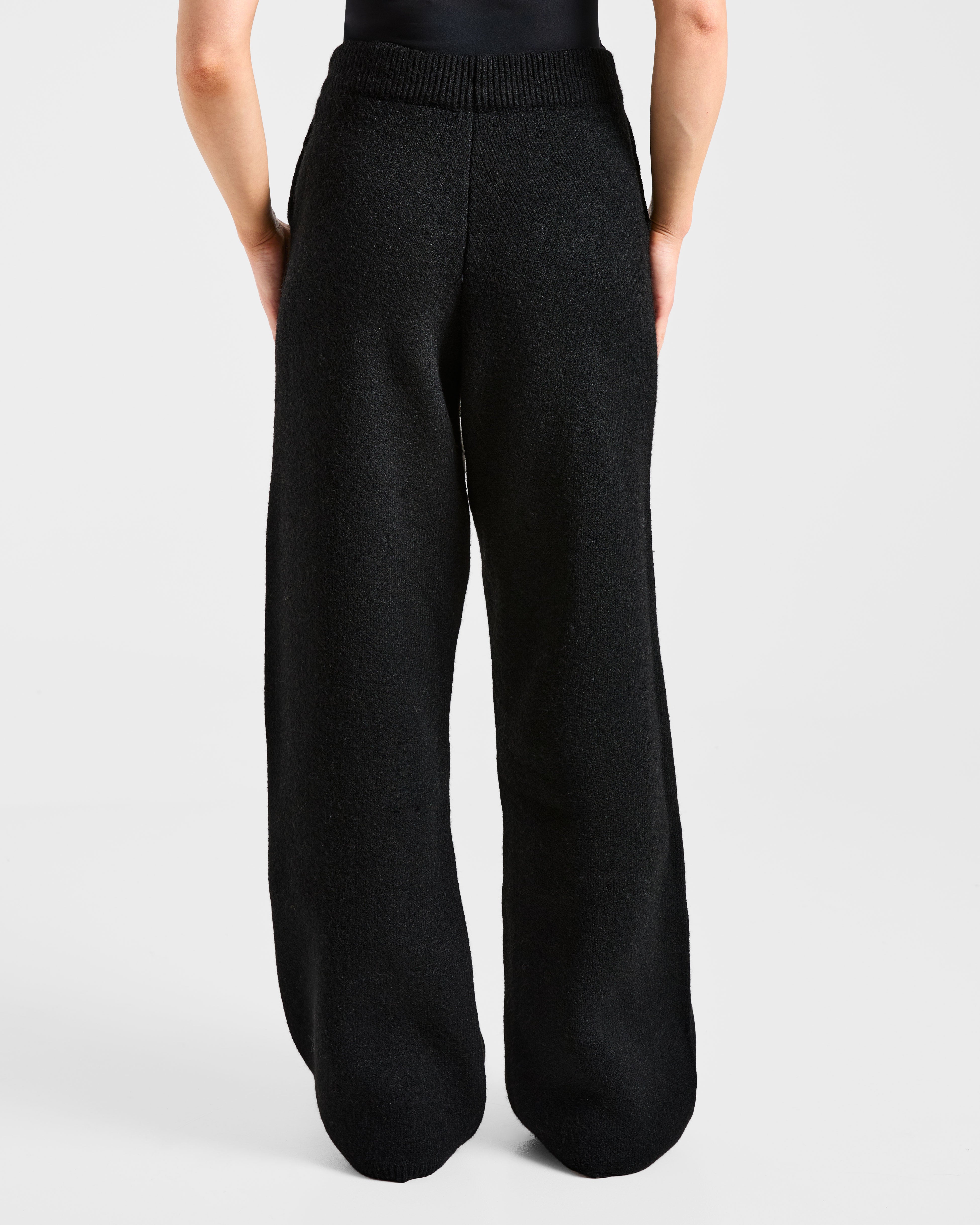 Soft Oversized Knitted Straight Leg Joggers - Black