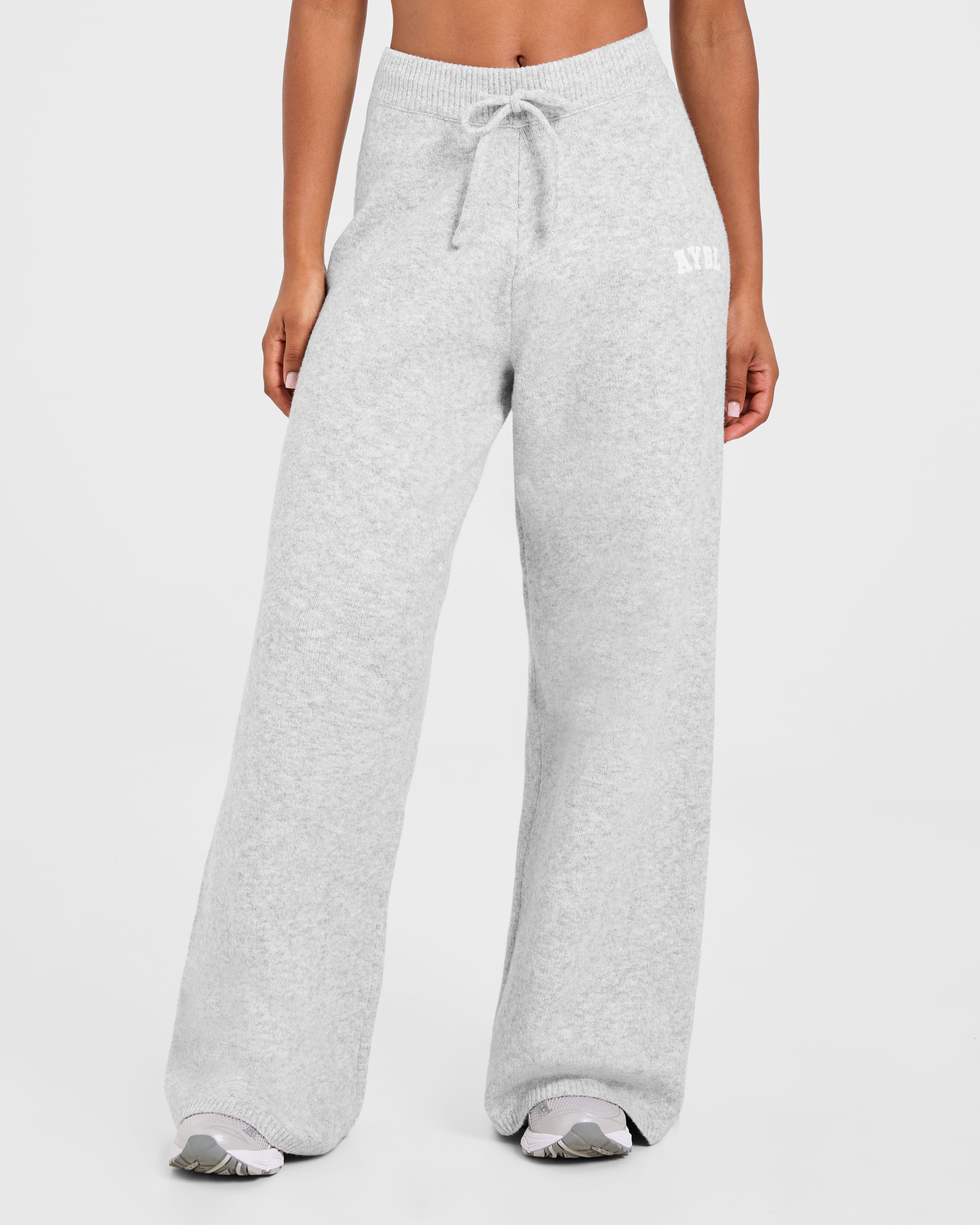 Varsity Oversized Knitted Joggers - Grey Marl